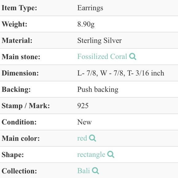 925 STERLING SILVER FOSSILIZED RED CORAL EARRING - Picture 5 of 5